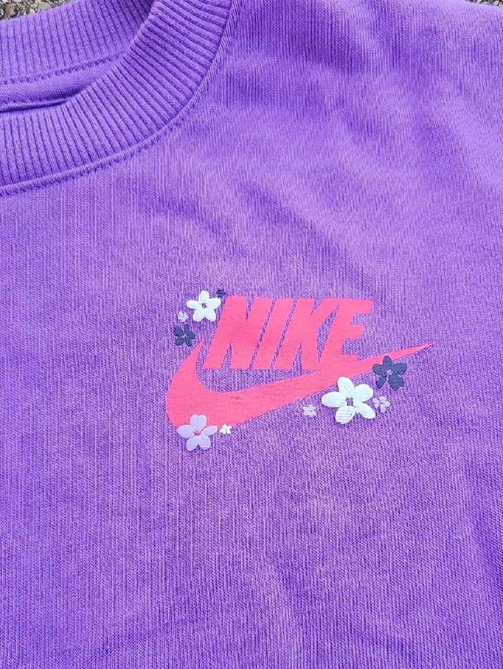 Nike Vivid Purple Ruffle-Sleeve Crewneck Sweatshirt with Pink Logo Girls 6